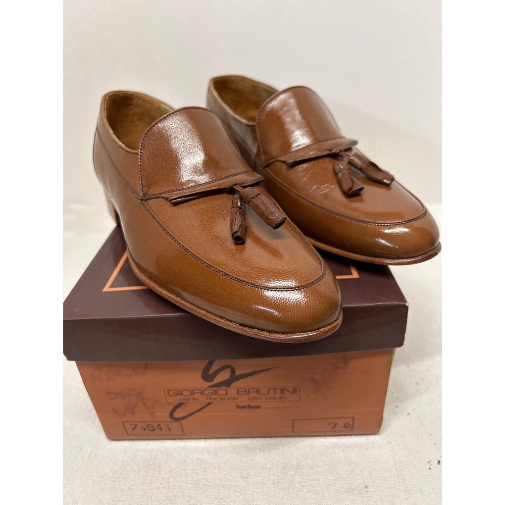 Giorgio Brutini Men's Brown Leather Tassel Loafer Dress Shoes 7D Box Pr‎ e-owned